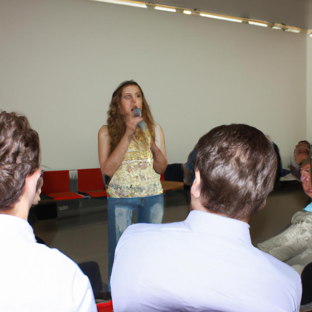 Woman speaking at a conference